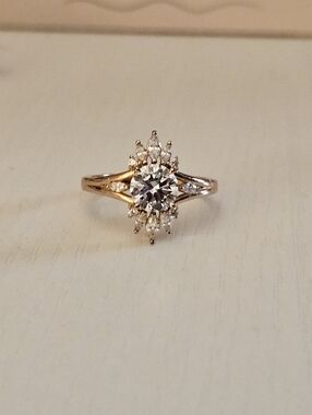 Gold Starburst Cocktail Ring with Diamdond Cz Center Stone